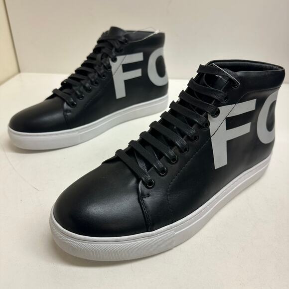 NWOT FCUK French Connection Triomphe Sneakers Black White Logo Leather High 10.5 main image 6